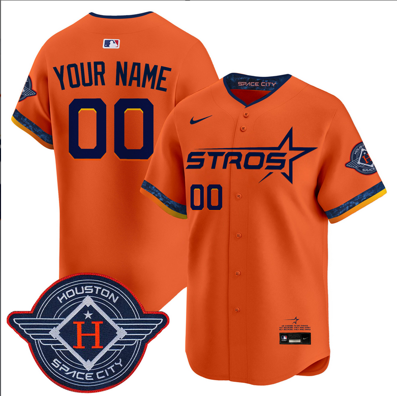 Men Houston Astros 2025 City Connect Vapor orange Limited Custom Stitched Jersey->customized mlb jersey->Custom Jersey